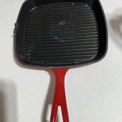 Red Cast-Iron Grill Pan