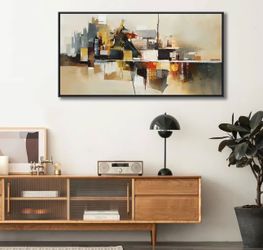Yellow Abstract Wall Art for Living Room - Modern Wall Art - Framed Large 20x40