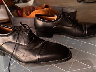 Black Leather Cap-Toe Oxford Dress Shoes