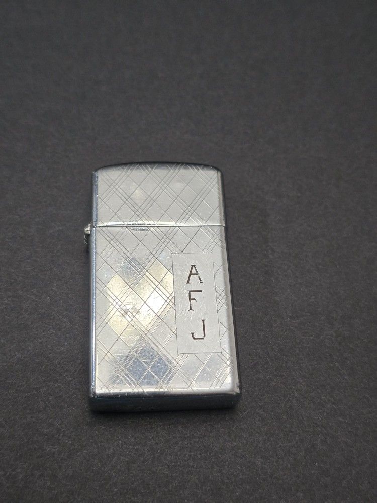 Vintage 1960 Zippo Slim style Monogrammed Lighter - A F J