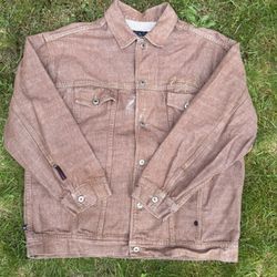 Phat Farm Jacket Mens Xlarge Brown Denim Trucker Skater Hip Hop Rap Y2K
