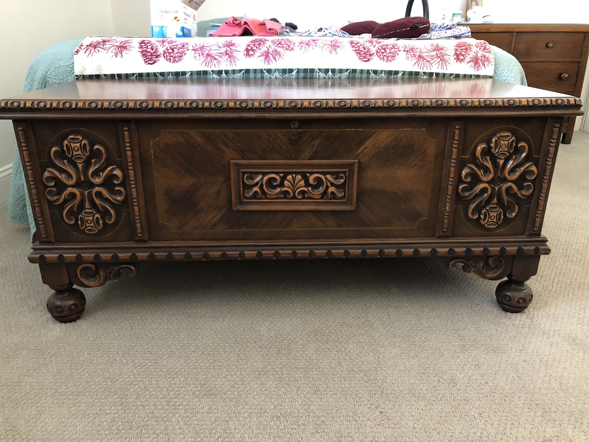 90 Year Old Walnut Cedar Chest with Lock And Key