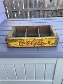 Vintage Coca Cola Wooden Yellow Crate with Metal Corners