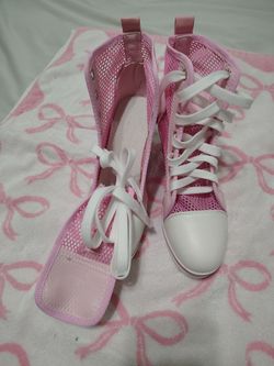 Pink Mesh High-Top Lace-Up Sneaker Boots