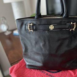 Authentic Black Leather Tory Burch Handbag
