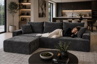 Boneless Couch, L Shaped Cloud Couches for Living Room, Comfy Fluffy Modular Sectional Sofa, Deep Seat Memory Foam Lounger with Left Facing Chaise, Fr