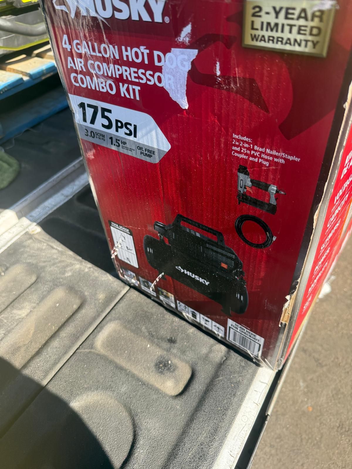 Husky 4 Gal. 175 PSI Electric Oil-Free High Performance Air Compressor with 25 ft. Air Hose and 2-in-1 Brad Nailer/Stapler