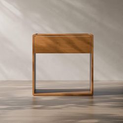 Solid Bamboo Nightstand w/ Drawer & Shelf, Mid-Century Modern Bedside Table, Walnut