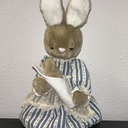 Wallace Berrie Plush Vintage Styrofoam Bunny Rabbit Mom &Baby Music Rockabye 13”