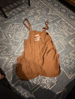 Brown Mushroom Embroidered Overall Dress