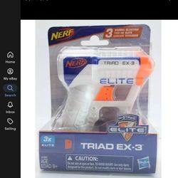 Nerf Triad EX-3 N-Strike Elite Blaster White Orange w/ 3 Darts - Sealed