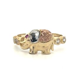 Woman’s Ladies 10k Tri Toned Rose White Yellow Gold CZ Cubic Zirconia Elephant Ring Size 6.5 GP3129807