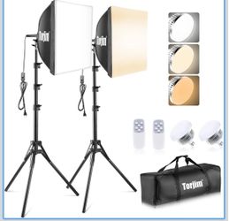 Torjim Softbox Photography Lighting Kit, 16'' x 16'' Professional Softbox Lighting Kit with 85W 3000-7500K LED Bulbs, Studio Lights for Photography/Vi