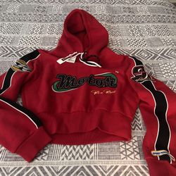 Smoke Rise Women's Racing Cropped Hooded Sweatshirt Red Size X-Large NWT Motor