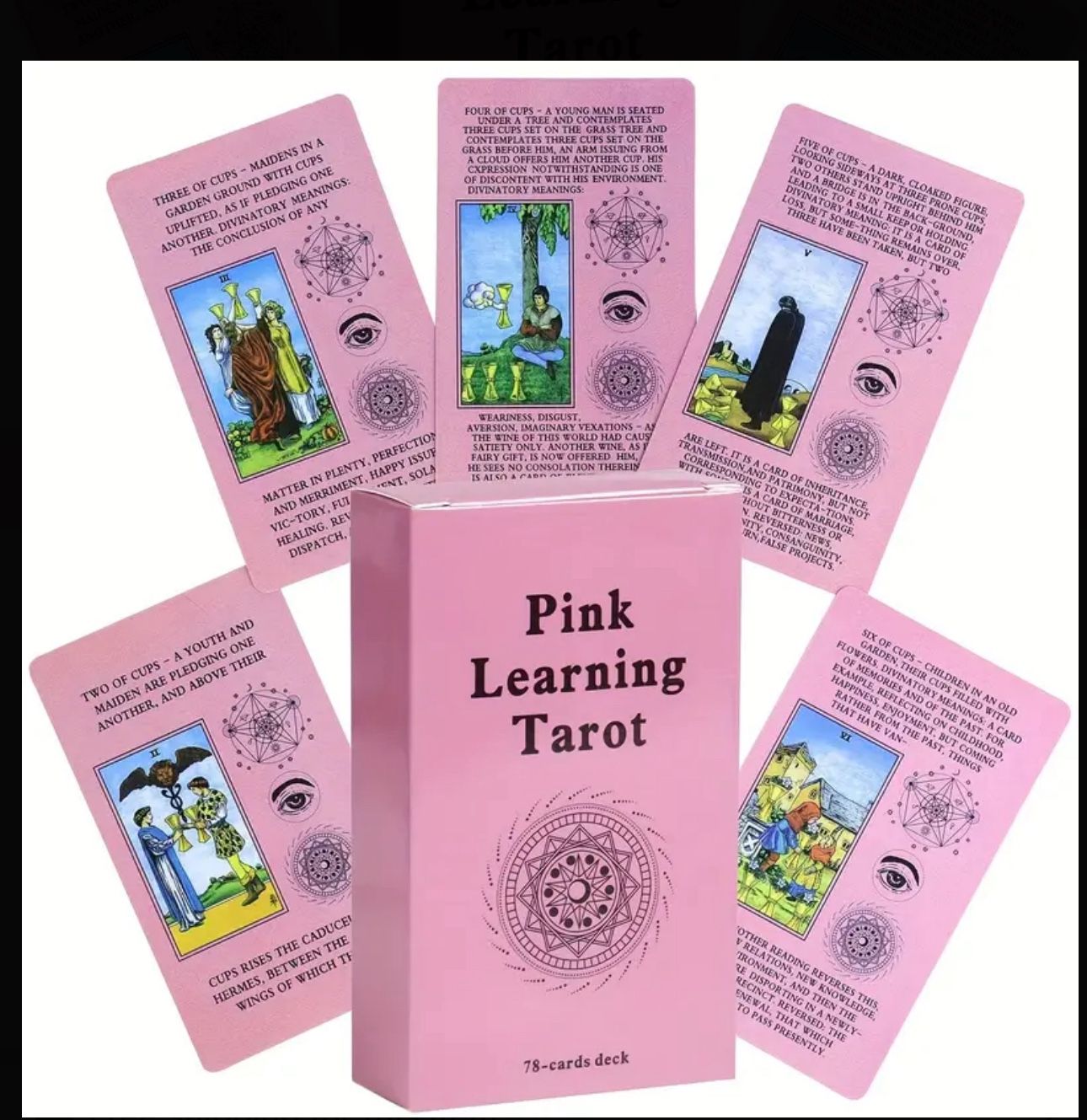 Cute Pink Learning Tarot 78-Card English Tarot Game, Durable Card Stock Material, Artistic Design for Divination and Gameplay, Family Party Entertainm
