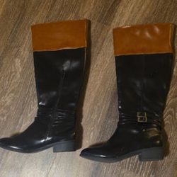 Women's Kohl's Trixieblack Two Tone Leather Riding Boots Size  6