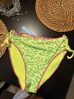Bright Yellow/green Leopard Print High Rise Bikini Bottoms 