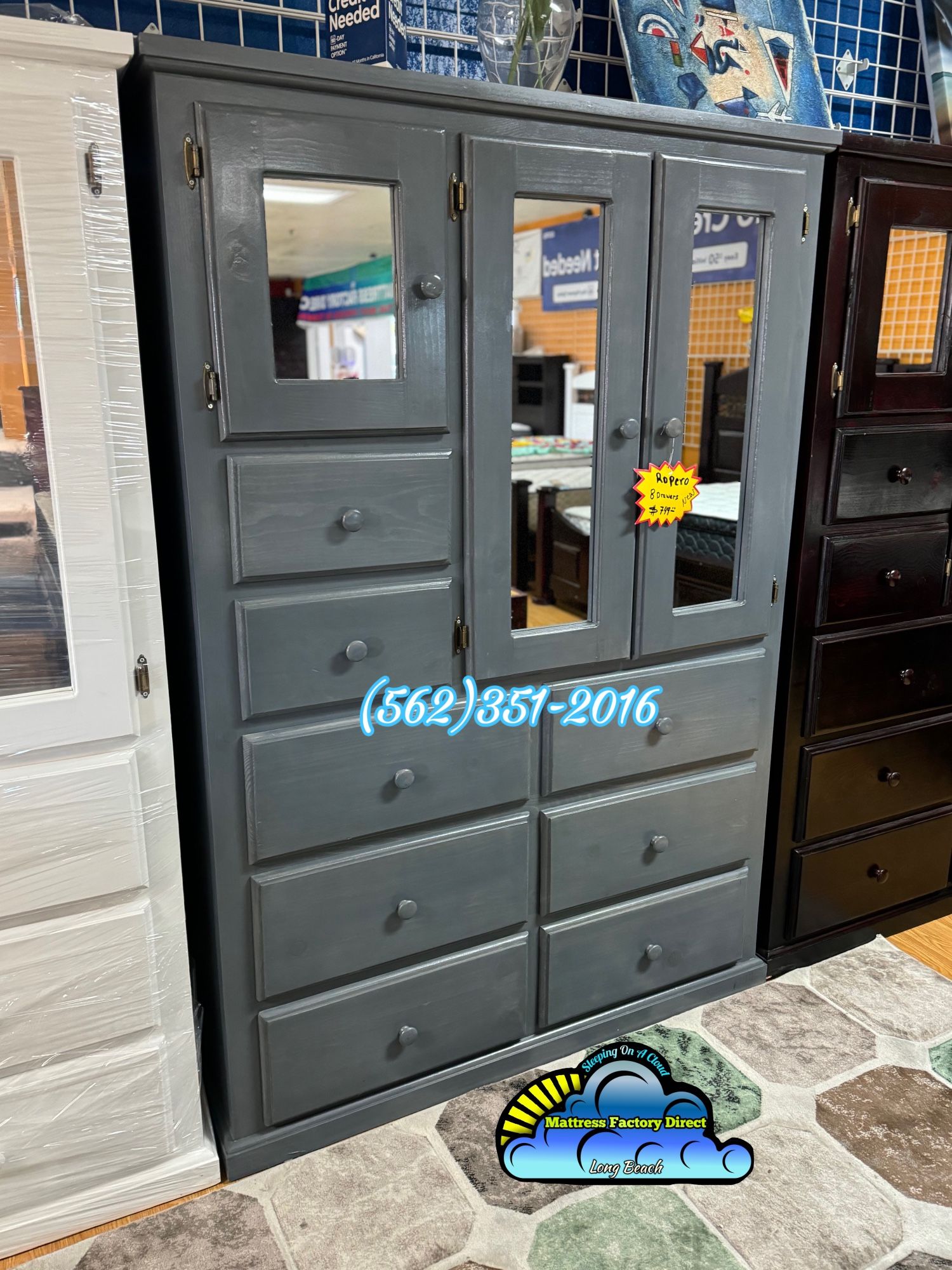 Grey Tall Wardrobe Closet With Mirror New Ropero Bonito Furniture