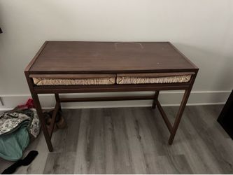 Small Wood Desk / Console Table with Wicker Drawers – $60 OBO