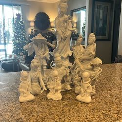 ✨ Rare 9-Piece Blanc de Chine Asian Porcelain Figurine Set – Large Display Statues ✨