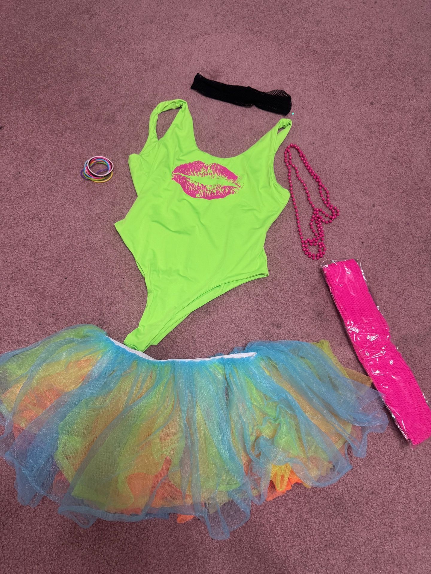 New large 80s neon tutu skirt bodysuit swimsuit one piece festival rave costume
