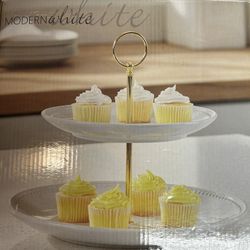 NEW 2-Tier Serving Tray Stand (White & Gold) – Dessert / Cupcake Stand