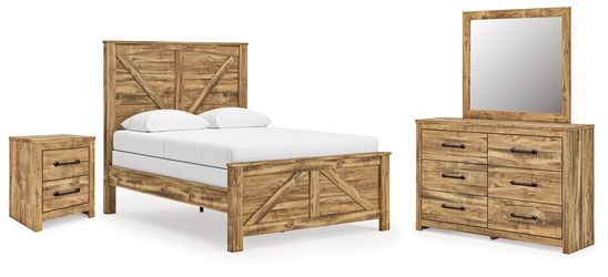 Maystonna Brown Queen Crossbuck Panel Bed, Dresser, Mirror and Nightstand