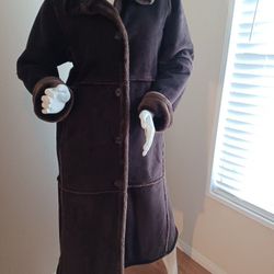 Womens Full Length Fleece Lined Winter Coat. Soft Brown Washable  Suede Outer Fabric $60.reduced $50. See Description