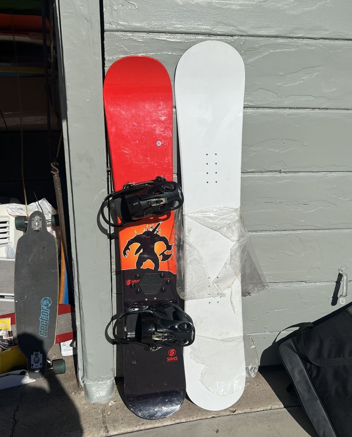 2 Men’s 159cm Snowboards With Bindings Sims Raider And Artec Gabe Taylor Pro Model (also Have Board Bags) Also 154cm Womens 152 150 146