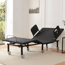 Twin XL Adjustable Bed Frame with Side Rails for Adults - Adjustable Base Only, Wireless Remote, Under-Bed Light, Brake Wheel Legs Zero Gravity Electr