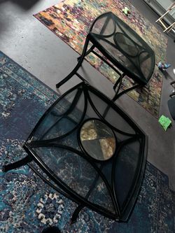 Black Metal Glass Top Coffee and End Table Set