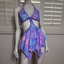 New xl purple pastel mini fairy dress halter festival rave outfit raver butterfly