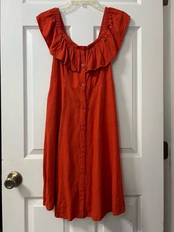 Rust Orange Ruffle Neck Button-Front Dress