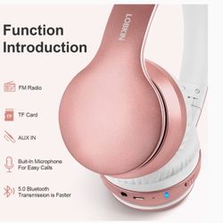 LOBKIN Bluetooth Over-Ear Headphones, Wireless & Wired Headset with Mic, TF Card MP3 & FM Radio, Foldable, for iPhone/Samsung/PC – Rose Gold Audífono 