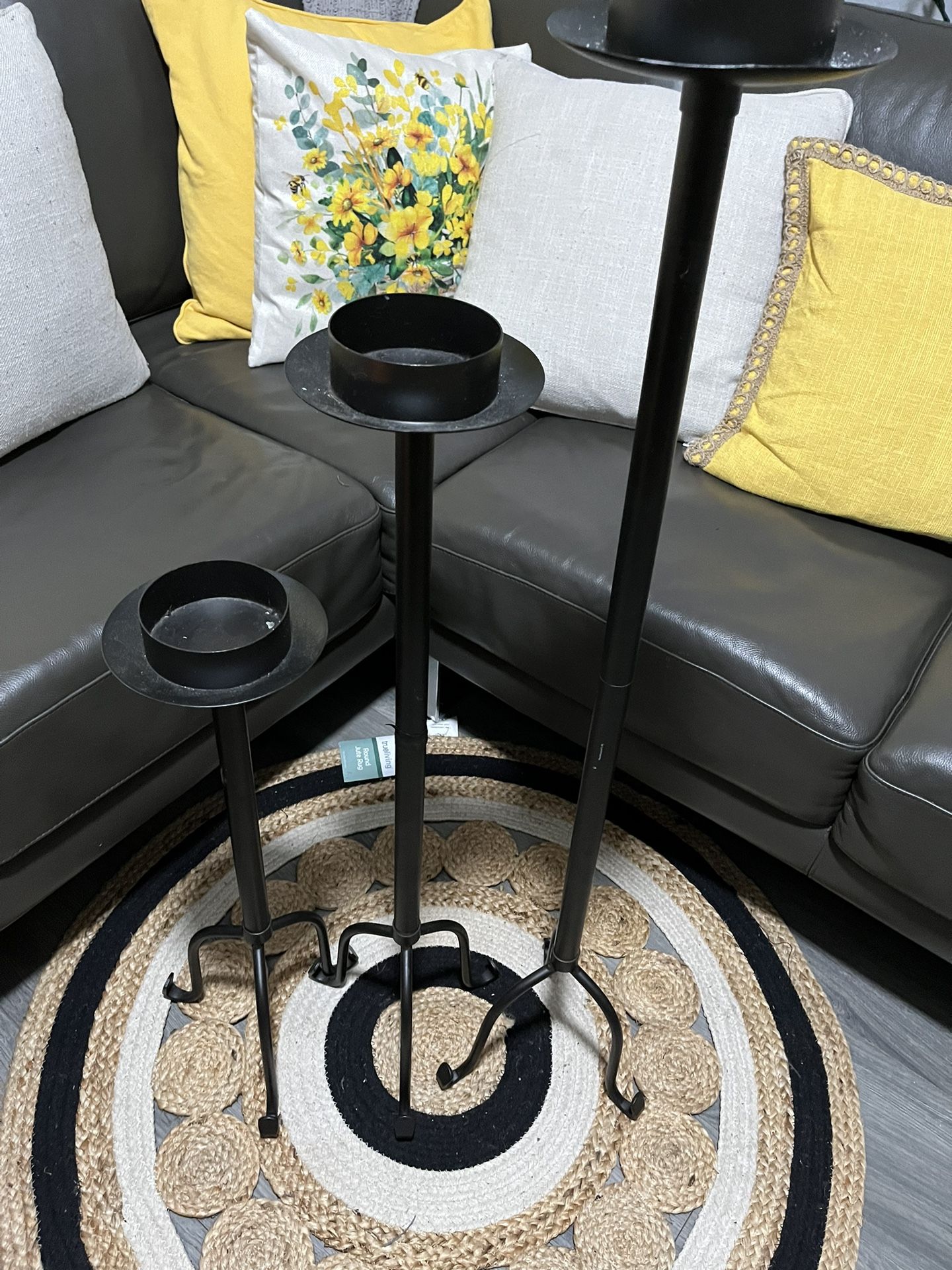 (3) Black Metal Candle Holders