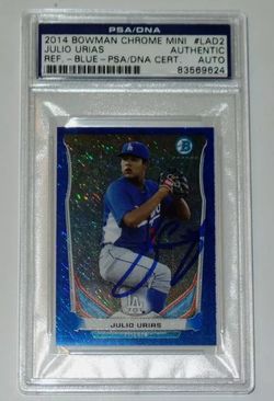 JULIO URIAS SIGNED AUTO'D 2014 BOWMAN CHROME MINI BLUE REFRACTOR PSA/DNA /250 RC