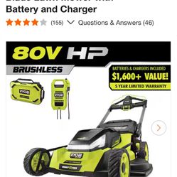 RYOBI 80V HP Brushless Battery Cordless Electric 30 in. Multi-Blade Lawn Mower with Battery and Charger Brand New 