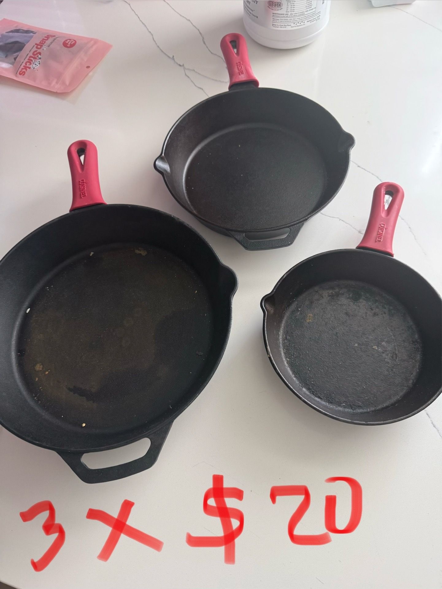 3 cast-iron skillets