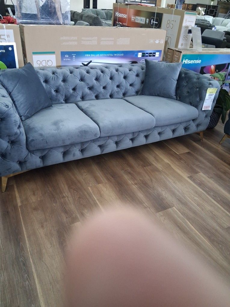 New Velvet Sofa In Grey