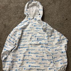 Champion jacket with hooded pocket