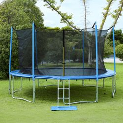 10FT Outdoor Trampoline, Recreational Trampoline with Enclosure Inner-Safety Net and Ladder for Kids