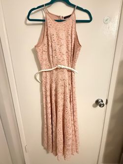 Pink Lace Midi Dress with Belt
