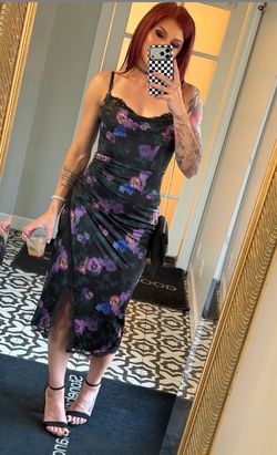 Popilush Lace Trim Sculpting Floral-Print Midi Dress