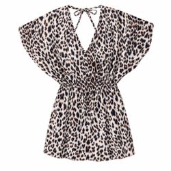 Leopard Print One-Piece Swimsuit + Short Beach Cover-Up Dress