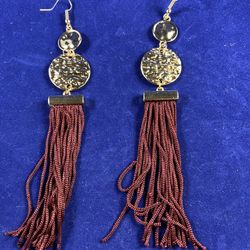 Red and Gold Fringe Dangle Earrings