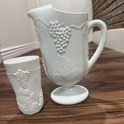 Milk Glass Pitcher And A Cup