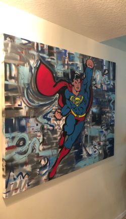 Original painting Superman, by Artist Ron Sela. mixed media on canvas 48x60