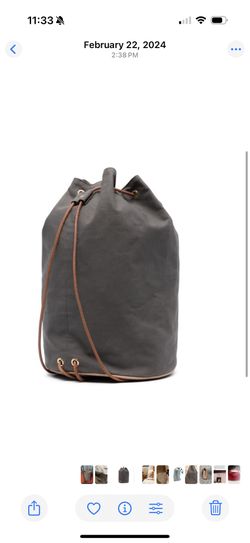 Hermes Gray Canvas Polochon Mimile Drawstring Bucket Bag Backpack PHW 