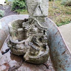Beautiful Solid Concrete Fountain House Very Heavy And Old N Has Hose And Pump Ready To Go All Ready Inserted In Houuse K