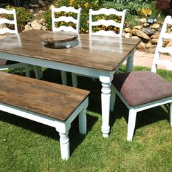 Dining Table Chairs And Bench Farmhouse Style Kitchen Table Set 